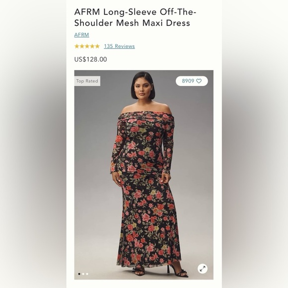 NWT Size 2X - AFRM Long-Sleeve Off-The-Shoulder Mesh Maxi Dress (NWT US$128) - Picture 16 of 16